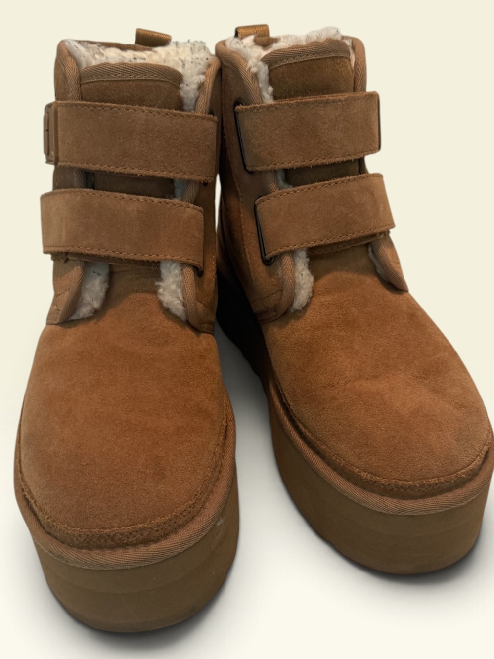UGG Neumel Platform Double Strap Booties Chestnut Suede Size 9